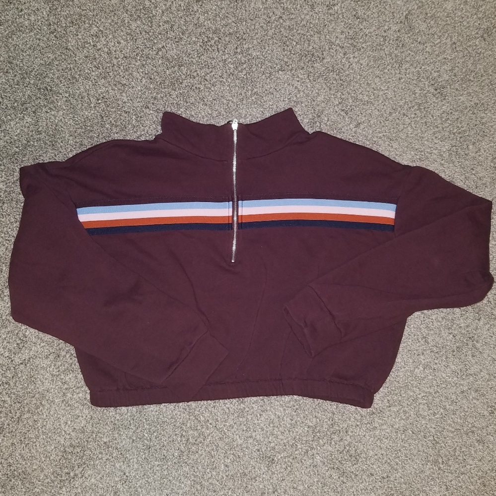 Wild Fable Cropped Half Zip Striped Sweatshirt